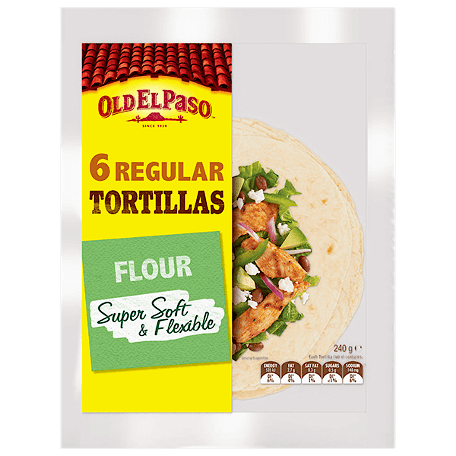 a pack of Old El Paso's 6 regular flour tortillas (240g)